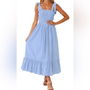 Boho Spaghetti Strap Square Neck Solid Color Ruffle A Line Beach Long Maxi Dress